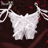 Adjustable Crotchless Lace Panties – Sexy Side Tie Underwear in Black, Red, or White